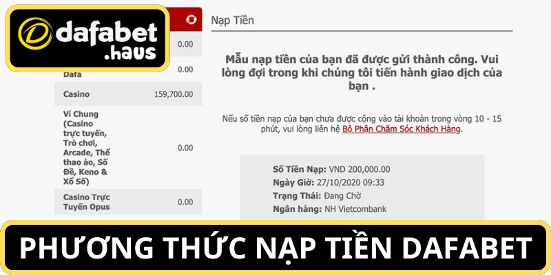 Nạp tiền Dafabet thông qua tài khoản ngân hàng cực nhanh chóng